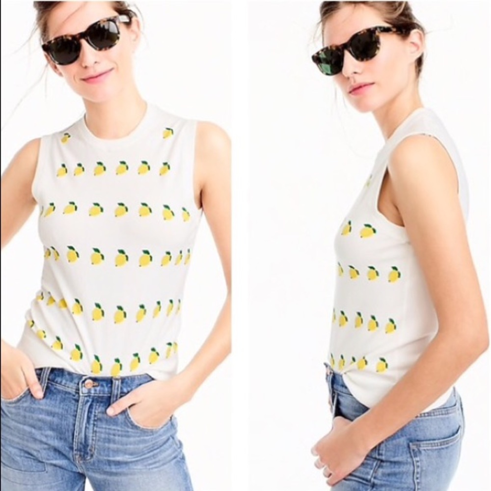 J.Crew Jackie Shell Lemon Print Cotton Blend White